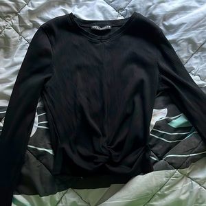 Zara Black ribbed front knot crop top